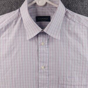 Canali Blue Purple Italy Check All Cotton 15.5 Button Up Luxury Long Sleeve Men